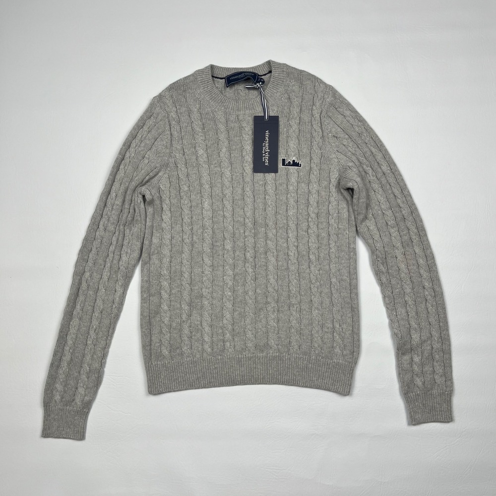 Vineyard Vines Cable Crew Sweater Boys M Gray Boston Skyline Cotton Cashmere
